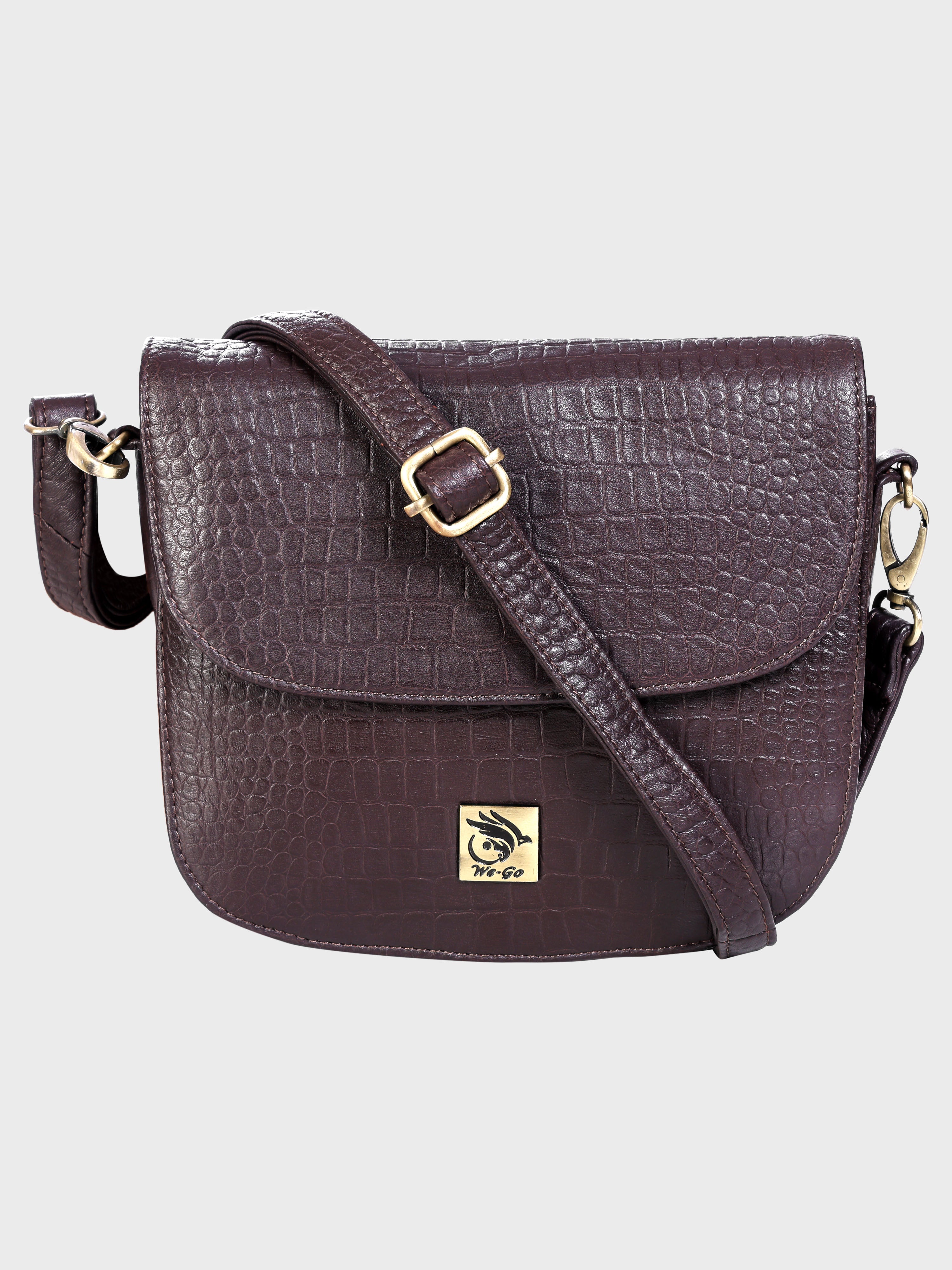 Genuine Leather , Women Trendy Front Magnet Closure , Croco Embossed Leather Bag