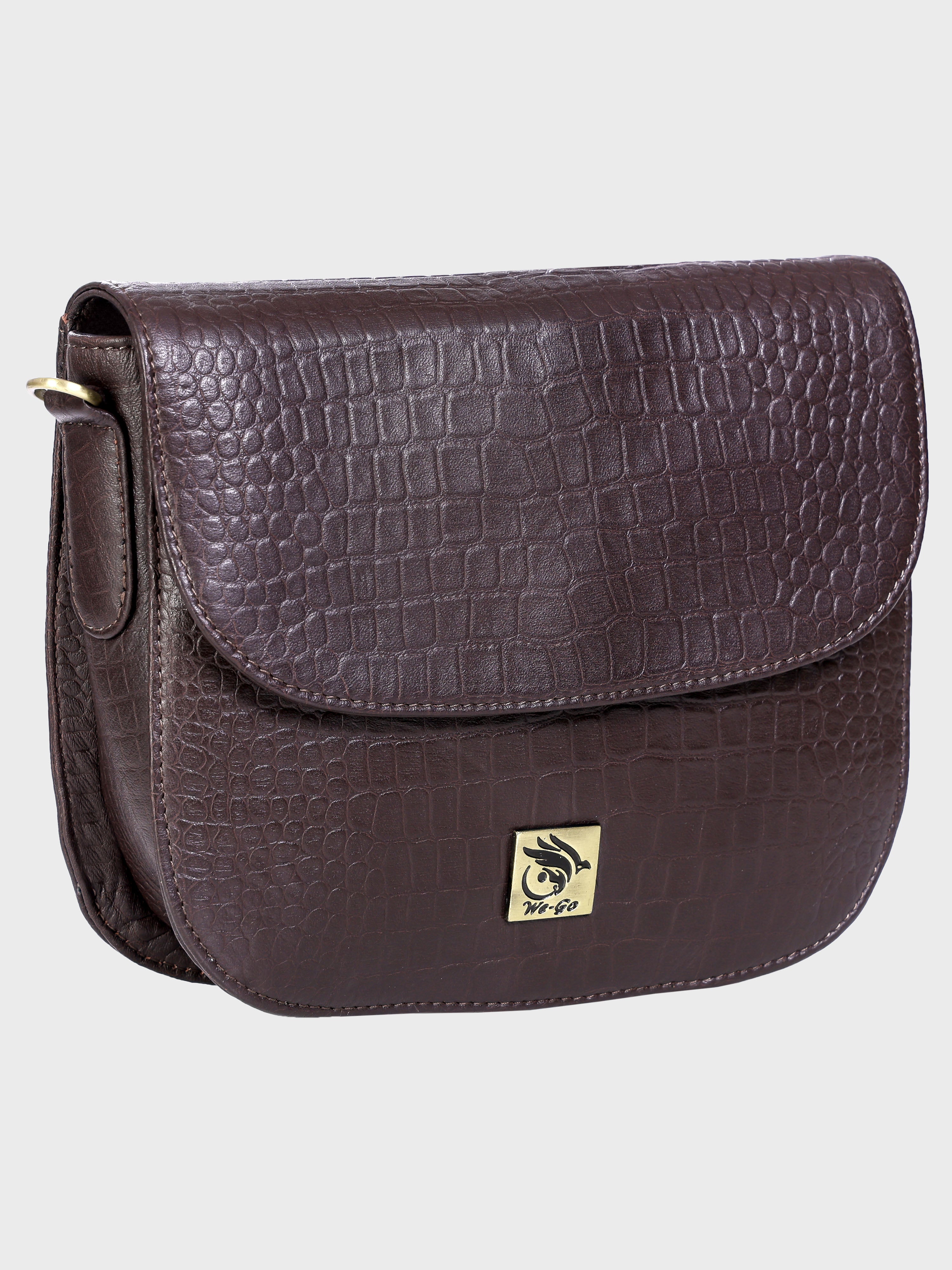 Genuine Leather , Women Trendy Front Magnet Closure , Croco Embossed Leather Bag