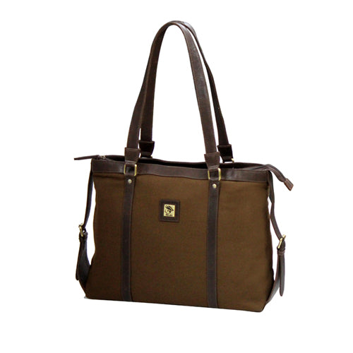 Genuine Leather And Waxed Canvas Women's Tote Bag With 15" Laptop Compartment