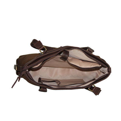 Genuine Leather And Waxed Canvas Women's Tote Bag With 15" Laptop Compartment
