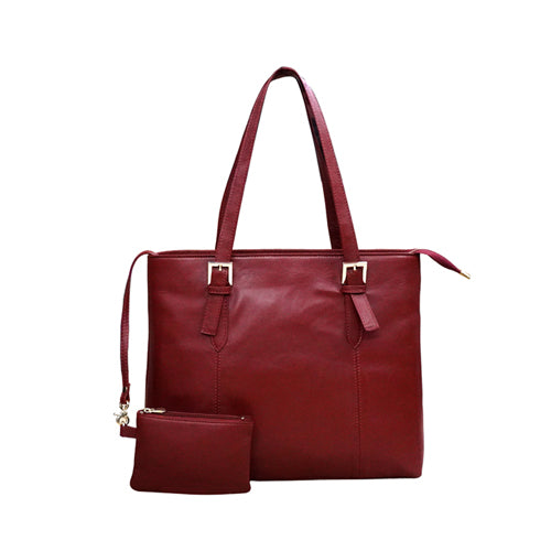 Genuine Leather Womens Tote Bag With Wallet Pouch
