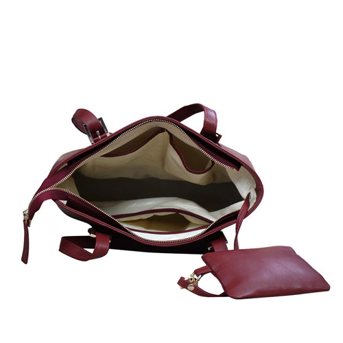 Genuine Leather Womens Tote Bag With Wallet Pouch