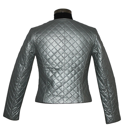 Genuine Leather Quilted Jacket For Women's Color Silver
