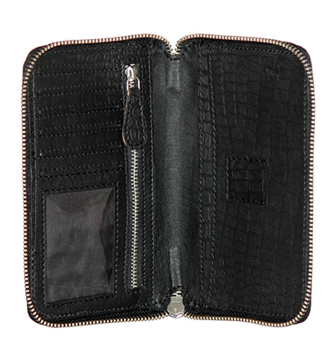 Genuine Leather , Croco Embossed Leather Women Wallet Black Color