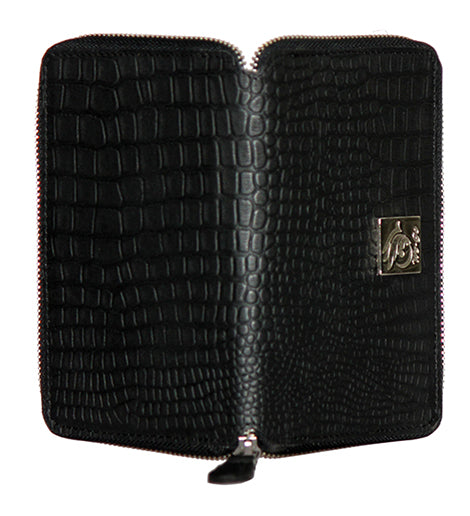 Genuine Leather , Croco Embossed Leather Women Wallet Black Color