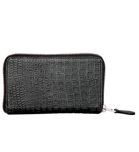 Genuine Leather , Croco Embossed Leather Women Wallet Black Color