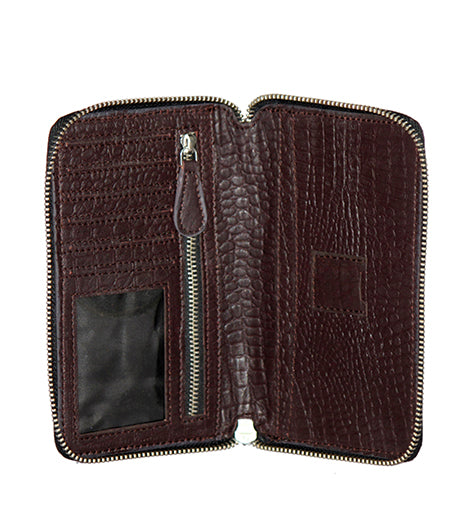 Genuine Leather , Croco Embossed Leather Women Wallet Brown Color