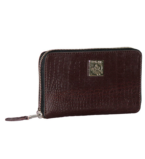 Genuine Leather , Croco Embossed Leather Women Wallet Brown Color