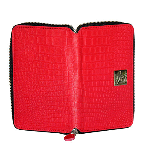 Genuine Leather , Croco Embossed Leather Women Wallet Red Color