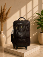 GENUINE LEATHER CROCO PRINT MULTIPURPOSE TRAVEL TROLLY BACKPACK WITH LAPTOP COMPARTMENT
