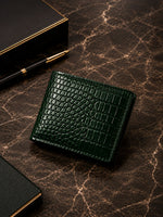 We-Go Genuine Leather Wallet for Men – Croco Print Bifold Slim Wallet - Olive Green