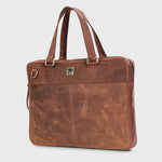 Genuine Leather Office Bag - Oil Pullup Leather , With Adjustable Shoulder Strap , With 13 " Laptop Compartment