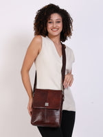 Unisex Genuine Leather - Messenger Bag , Croco Embossed Two Tone Effect Leather