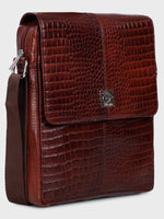 Unisex Genuine Leather - Messenger Bag , Croco Embossed Two Tone Effect Leather