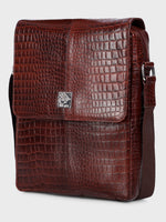 Unisex Genuine Leather - Messenger Bag , Croco Embossed Two Tone Effect Leather