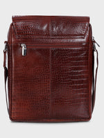 Unisex Genuine Leather - Messenger Bag , Croco Embossed Two Tone Effect Leather