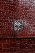 Unisex Genuine Leather - Messenger Bag , Croco Embossed Two Tone Effect Leather