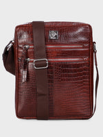 Unisex Genuine Leather - Messenger Bag , Croco Embossed Two Tone Effect Leather