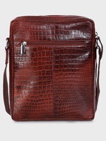 Unisex Genuine Leather - Messenger Bag , Croco Embossed Two Tone Effect Leather
