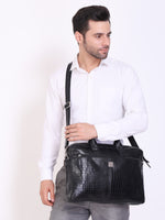 Genuine Leather Office Bag - Crocodile Embossed Print Leather Portfolio , With Adjustable Shoulder Strap , Can Accommodate 15 " Laptop