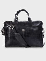Genuine Leather Office Bag - Crocodile Embossed Print Leather Portfolio , With Adjustable Shoulder Strap , Can Accommodate 15 " Laptop