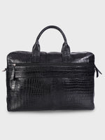Genuine Leather Office Bag - Crocodile Embossed Print Leather Portfolio , With Adjustable Shoulder Strap , Can Accommodate 15 " Laptop