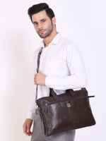 Genuine Leather Office Bag - Crocodile Embossed Print Leather Portfolio , With Adjustable Shoulder Strap , Can Accommodate 15 " Laptop