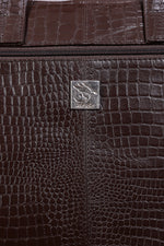 Genuine Leather Office Bag - Crocodile Embossed Print Leather Portfolio , With Adjustable Shoulder Strap , Can Accommodate 15 " Laptop