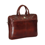 Genuine Leather Office Bag - Crocodile Embossed Print Leather Portfolio , With Adjustable Shoulder Strap , Can Accommodate 15 " Laptop