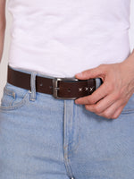 Genuine Leather Men's 40mm Belt with Hand-Stitched Weave Detail