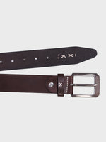 Genuine Leather Men's 40mm Belt with Hand-Stitched Weave Detail