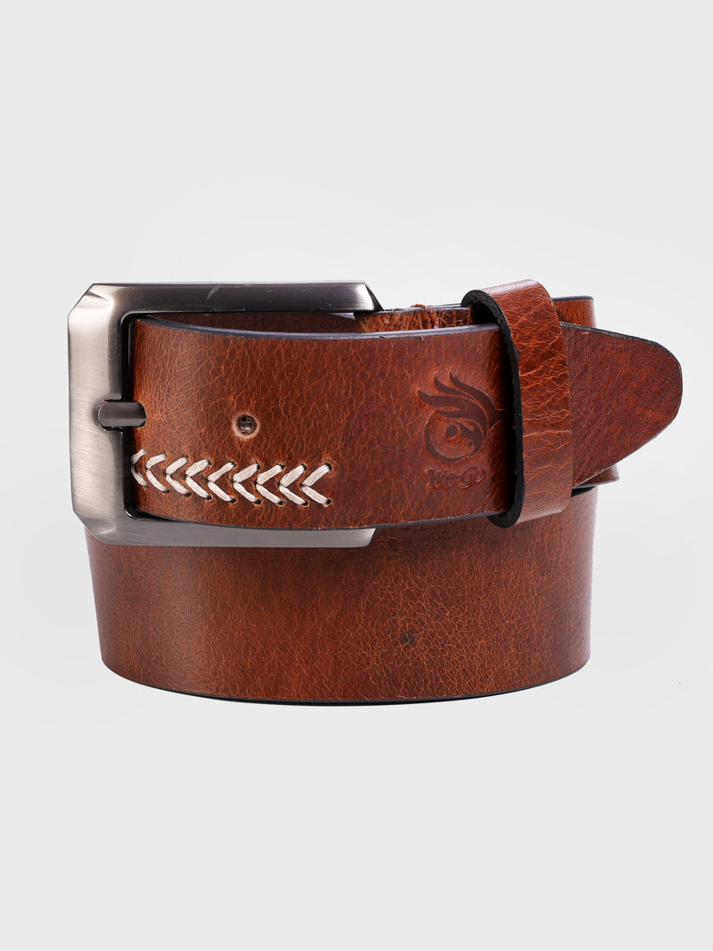 Genuine Leather Men's 40mm Belt with Hand-Stitched Weave Detail