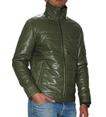 Genuine Leather Quilted Luxurious Men's Jacket Color Olive