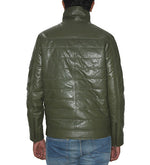 Genuine Leather Quilted Luxurious Men's Jacket Color Olive