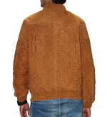 Diamond Design Quilted Genuine Suede Leather Men's Bomber Jacket Color Cognac