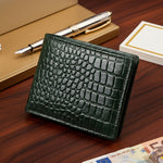 We-Go Genuine Leather Wallet for Men – Croco Print Bifold Slim Wallet - Olive Green