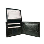 We-Go Genuine Leather Wallet for Men – Croco Print Bifold Slim Wallet - Olive Green