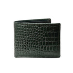 We-Go Genuine Leather Wallet for Men – Croco Print Bifold Slim Wallet - Olive Green