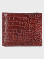 We-Go Genuine Leather Wallet for Men – Croco Print Bifold Slim Wallet - Brown