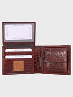 We-Go Genuine Leather Wallet for Men – Croco Print Bifold Slim Wallet - Brown