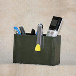 GENUINE LEATHER  PEN STAND TWIN SLOTS 4 " HEIGHT  X 6  " LENGTH