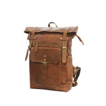 UNISEX GENUINE LEATHER ROLL-TOP BACKPACK WITH 14" LAPTOP COMPARTMENT