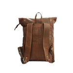 UNISEX GENUINE LEATHER ROLL-TOP BACKPACK WITH 14" LAPTOP COMPARTMENT