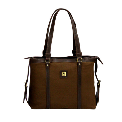 Genuine Leather And Waxed Canvas Women's Tote Bag With 15" Laptop Compartment