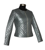 Genuine Leather Quilted Jacket For Women's Color Silver