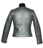 Genuine Leather Quilted Jacket For Women's Color Silver