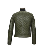 Genuine Leather Quilted Jacket For Women's Olive Color