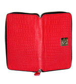 Genuine Leather , Croco Embossed Leather Women Wallet Red Color