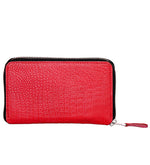Genuine Leather , Croco Embossed Leather Women Wallet Red Color