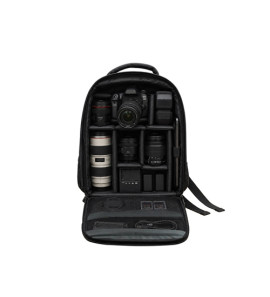 Genuine Leather Camera Backpack With Cushioned Interior & Flexible Slots To Adjust Your Cameras & Lenses Also A Nylon Cover Is Provided To Cover Your Bag Incase Of Rains